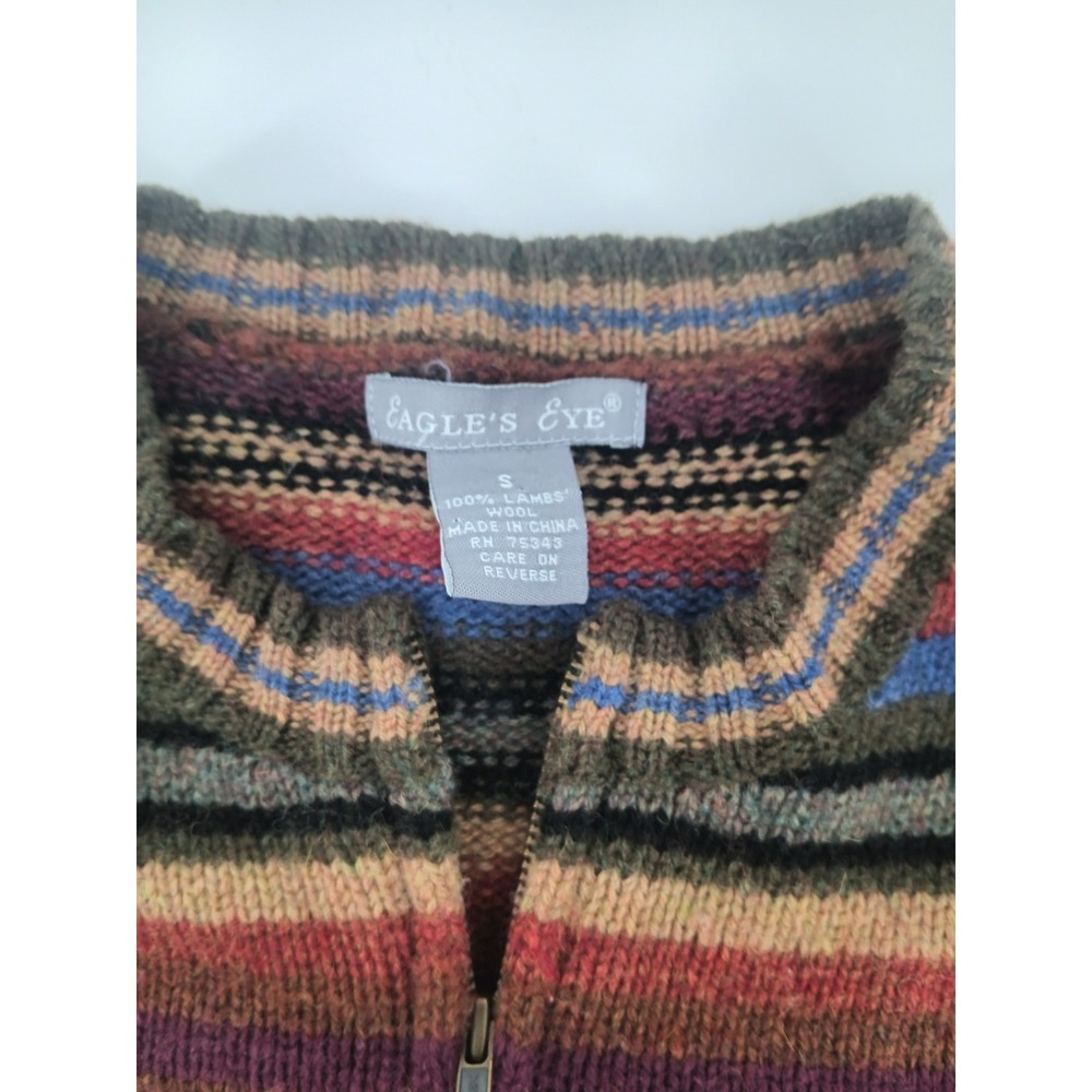 Eagle's Eye 100% Lambswool Full Zip Striped Cardigan Sweater Womens Small Multi